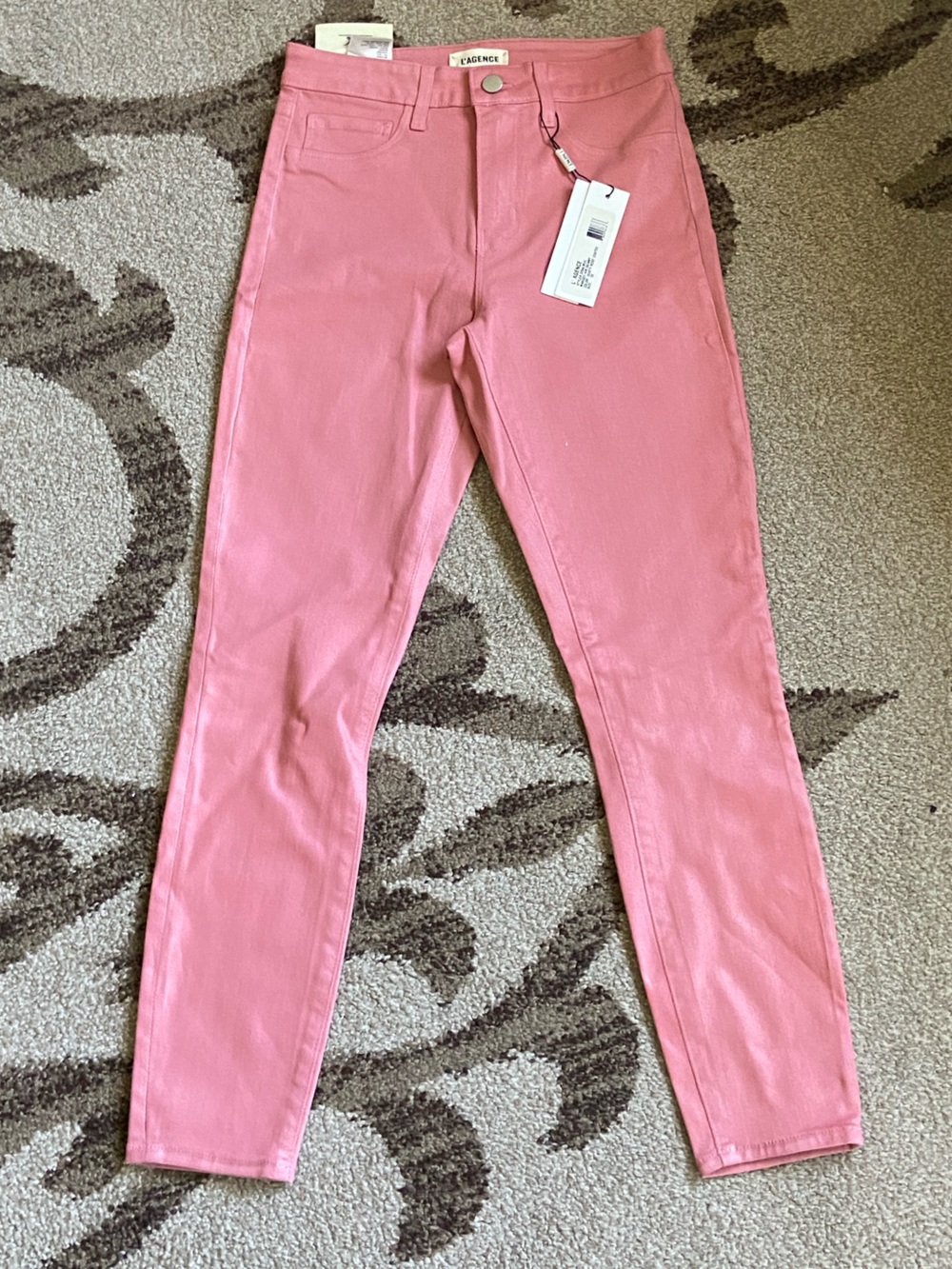 NWT L'AGENCE Margot H/R Skinny Color Dusty Rose Coated Pants Size 26